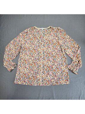 Davi & Dani Boho Medium Floral Long Sleeve Blouse Multicolor Lightweight Top